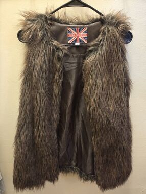 Miss London Brown Faux Fur Vest with Mixed Earth Tones